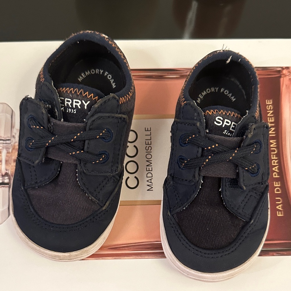 Sperry Kids Navy Sneakers with Orange Stitching 4M